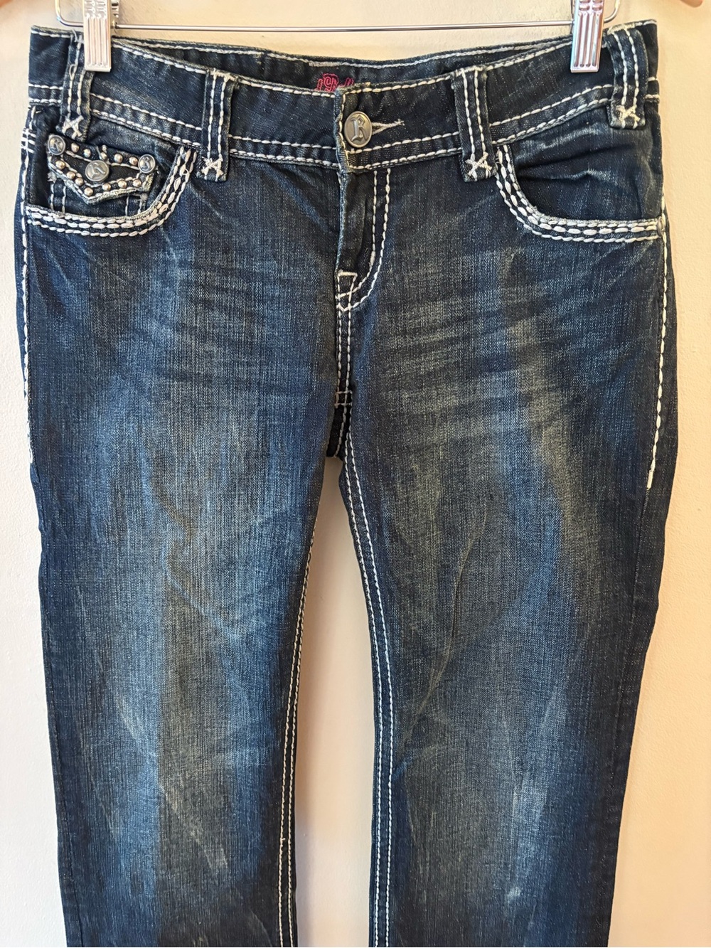 Rock & Roll Cowgirl Rhinestone Flap low rise Pocket Bootcut Jeans Size 27. - Picture 3 of 16